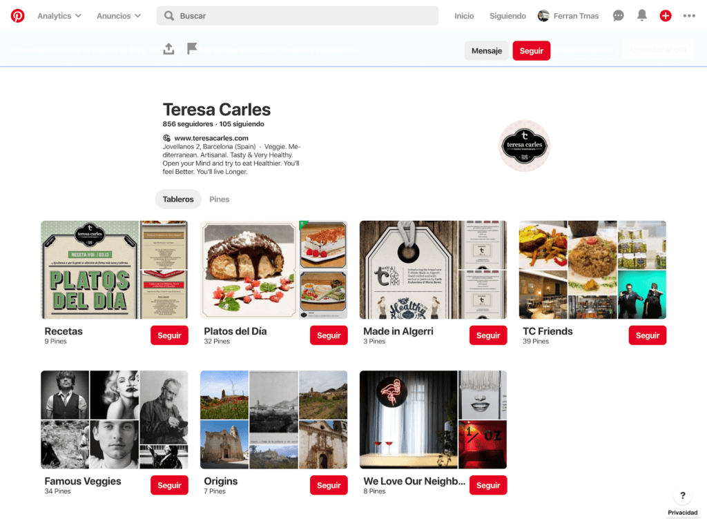 Perfil Pinterest Teresa Carles