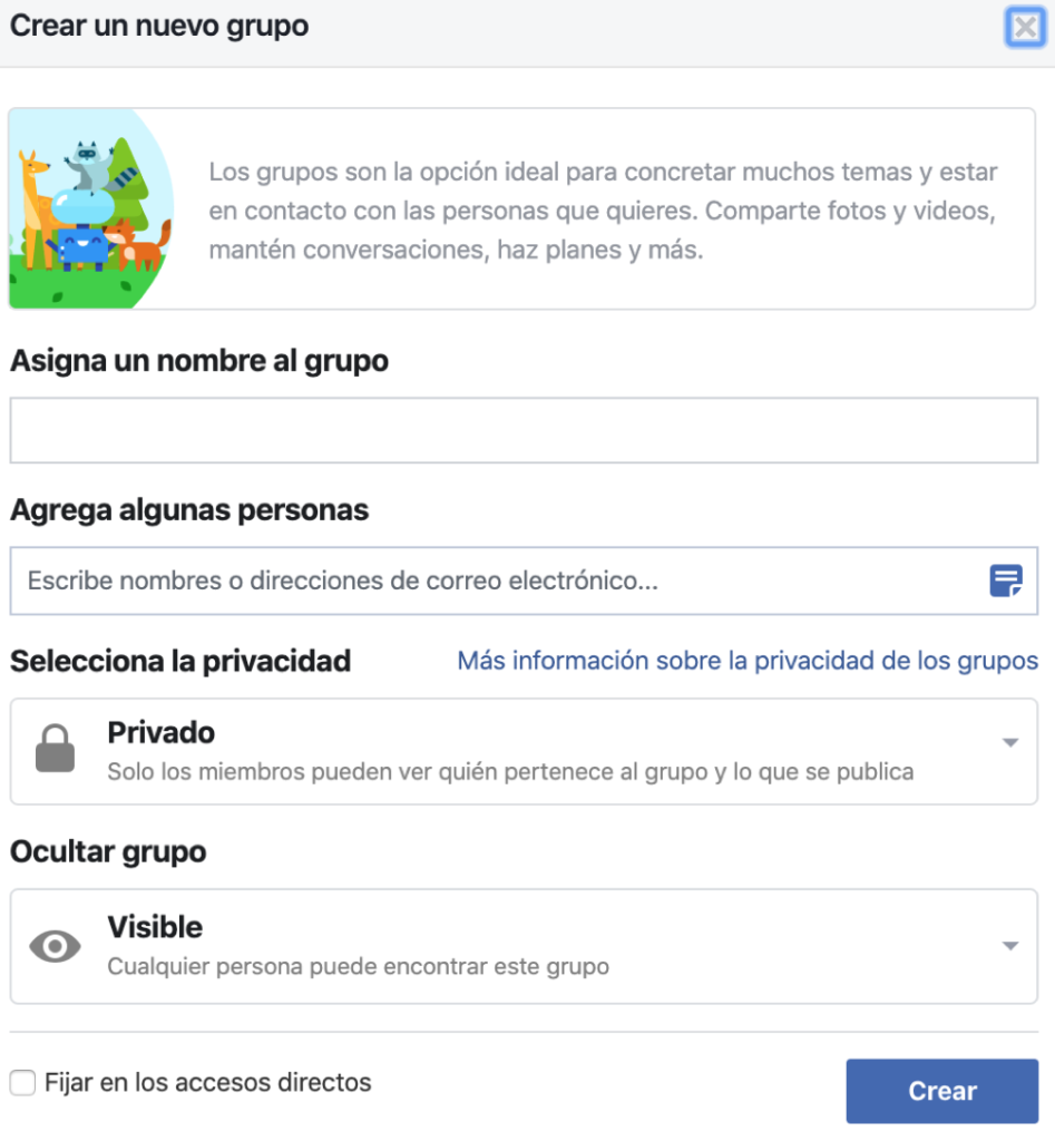 crear grupos de Facebook